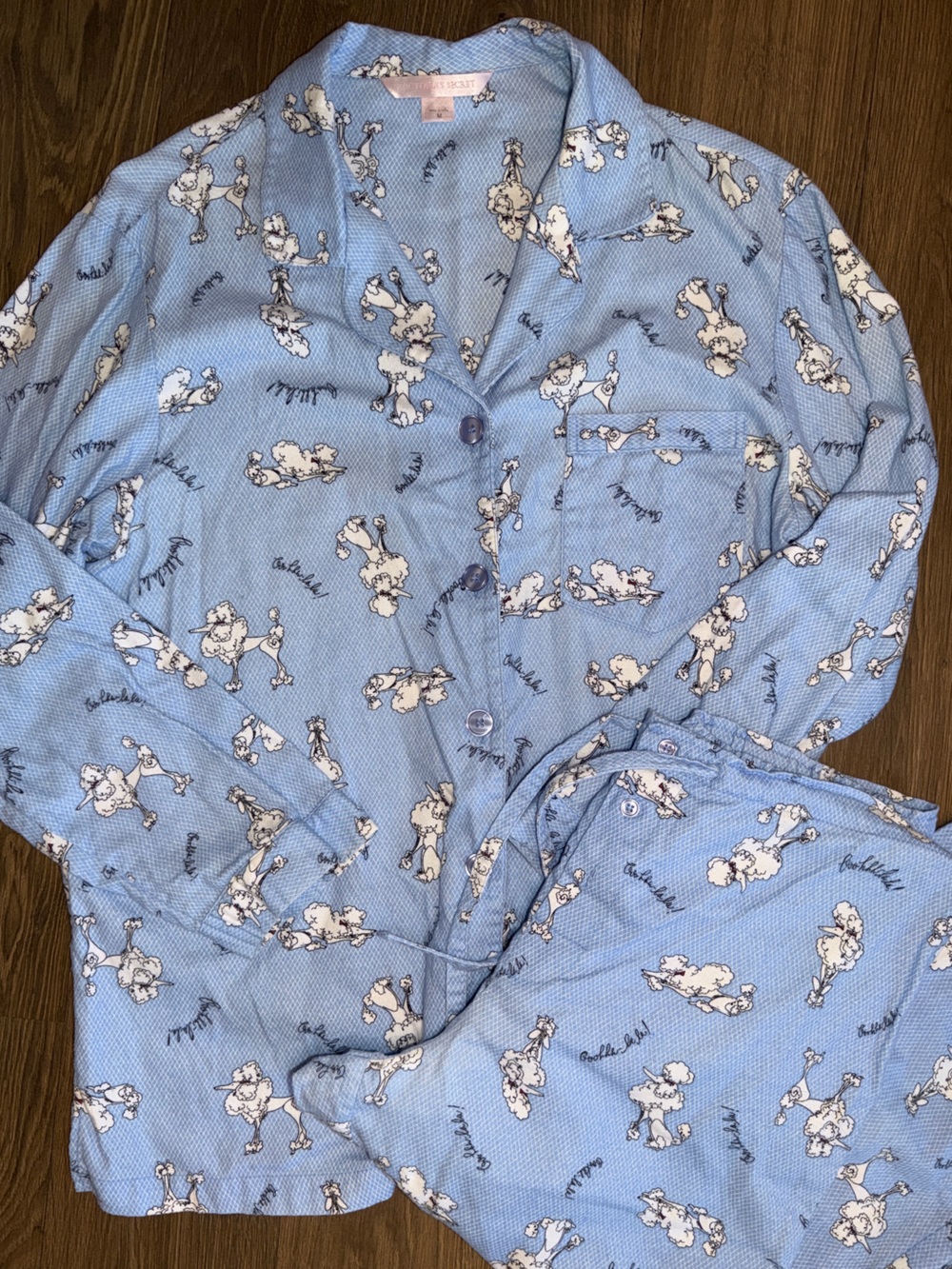 Vintage Y2K Victoria’s Secret Pajama Set M Blue Poodle Novelty Print Cotton